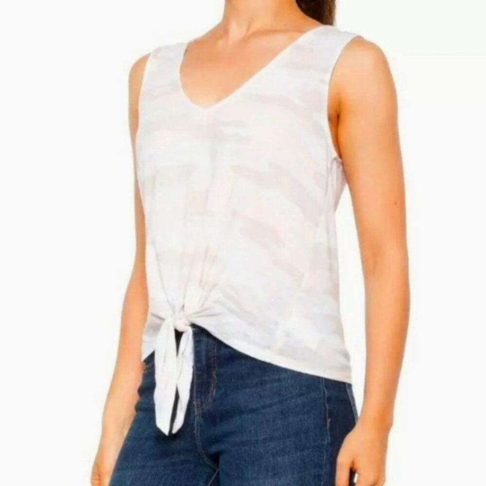 Lucky Brand Peach Tan Camo Tie Front Tank Top V Neck Size Large